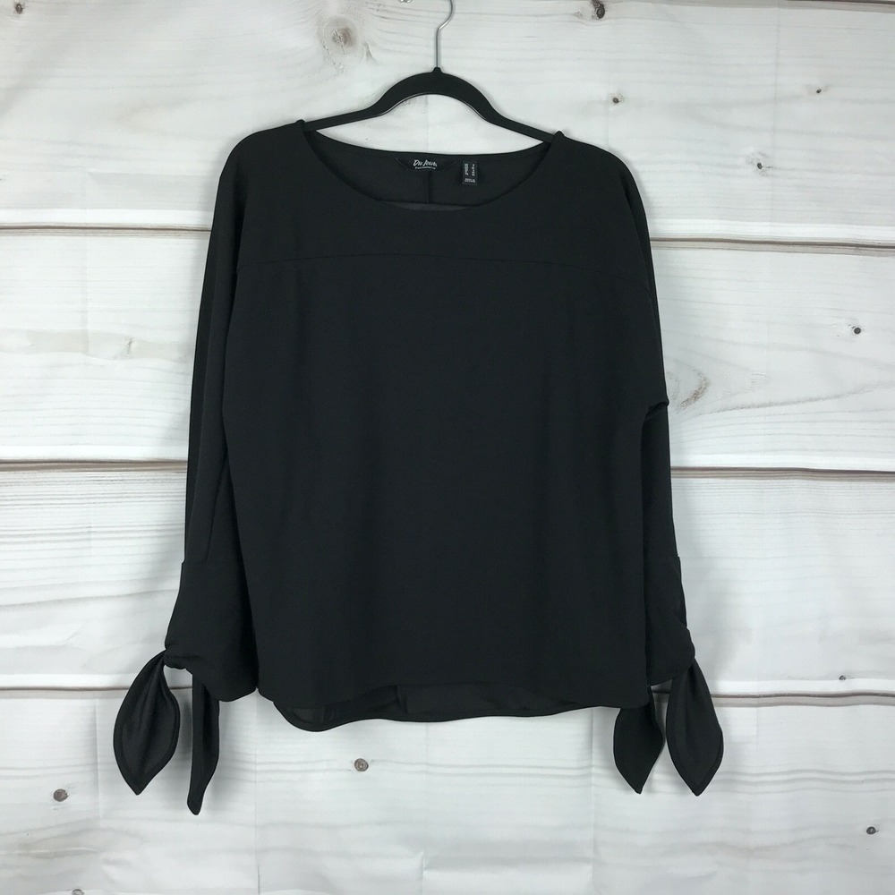Du Jour Top Womens Small Blouse Boat Neck Knit Black Tie Cuff Pullover Solid